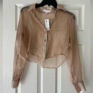 Sheer cropped button down